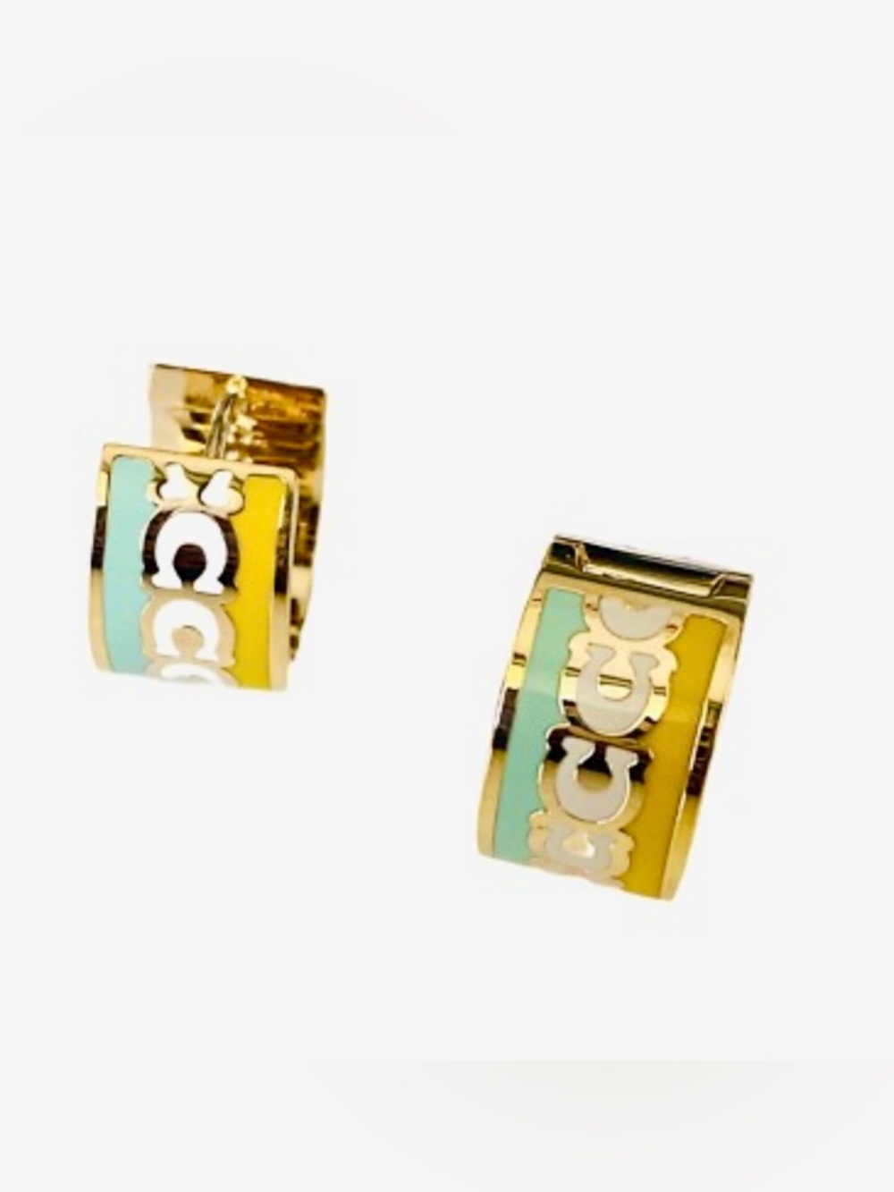 Coach Signature Enamel Huggie Hoop Earrings NWOT